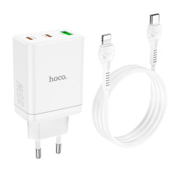 Адаптер мережевий HOCO Type-C to Lightning cabel Start three-port charger N33 |1USB/2Type-C, PD/QC, 35W/3A|