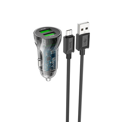Адаптер автомобільний Hoco Micro USB cable Transparent Discovery Edition dual port Z47 |2USB, QC, 3A|