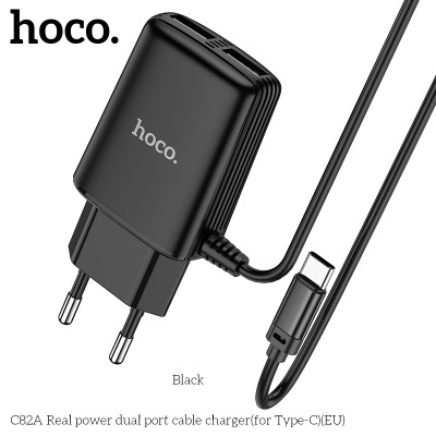 Адаптер мережевий Hoco Type-C Cable Real power C82A |2USB, 2.4A|