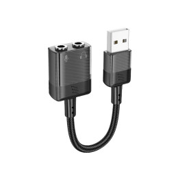 Перехідник HOCO Spirit 2-in-1 transparent external sound card for earphones USB to 3.5 mm LS37 |15cm, DAC|